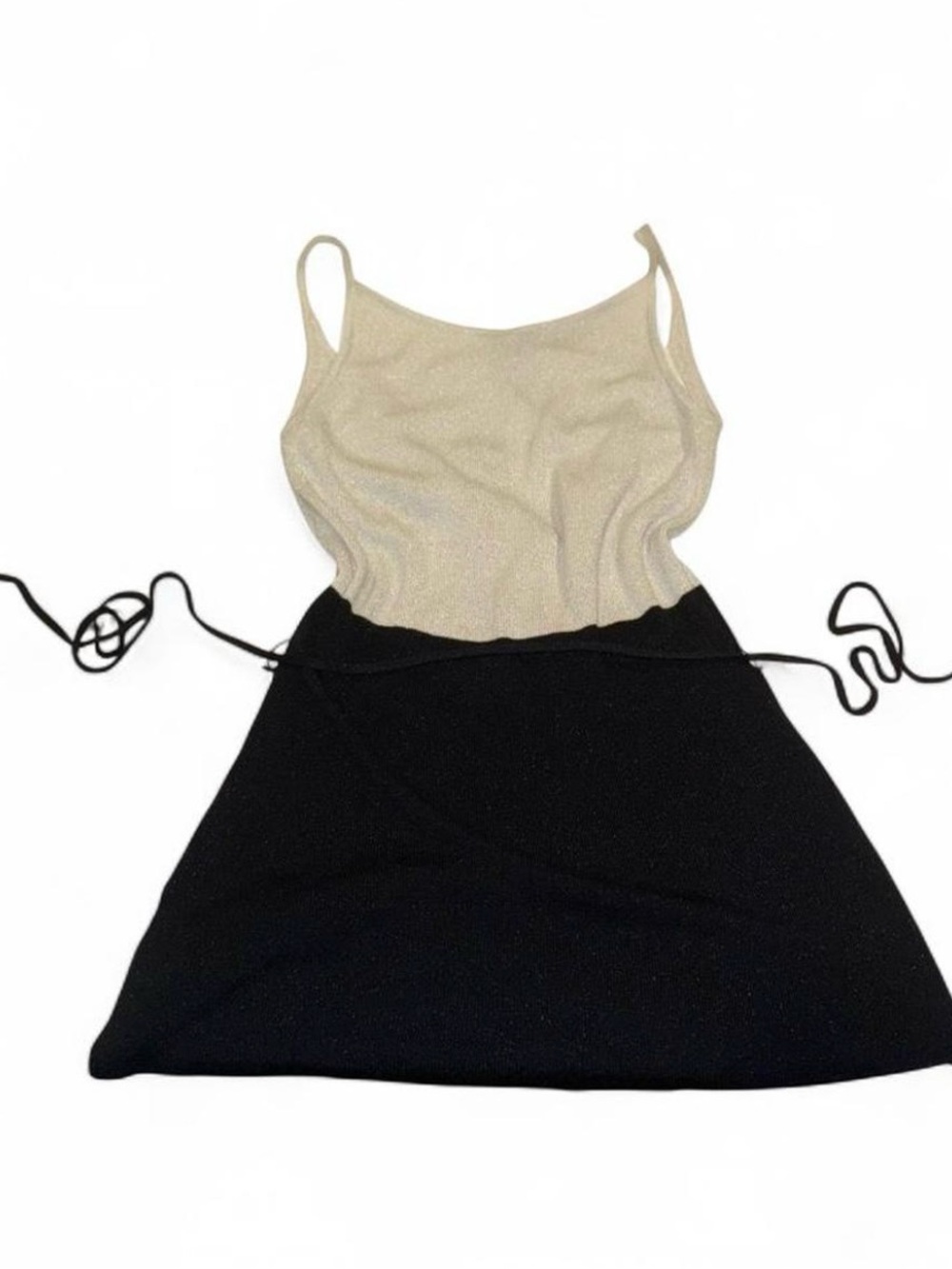 Oasis Two-Tone Shimmery White and Black Spaghetti Strap Dress